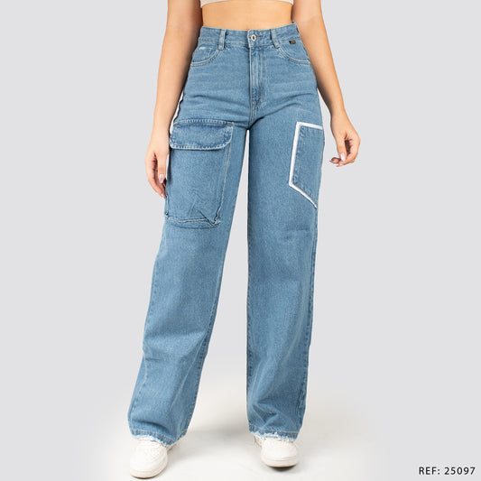 Jeans Wide Bota Recta Tiro Alto 25097