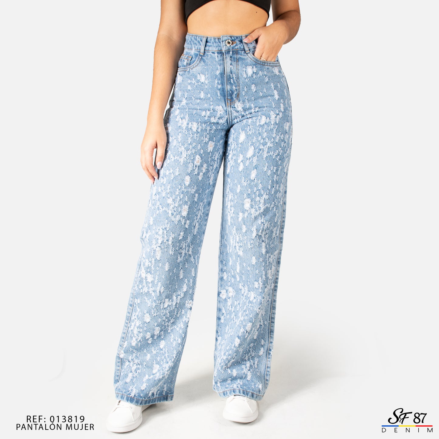 Jeans De Mujer Tiro Alto Pedreria