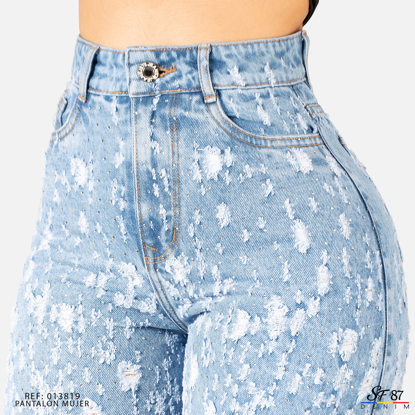 Jeans De Mujer Tiro Alto Pedreria