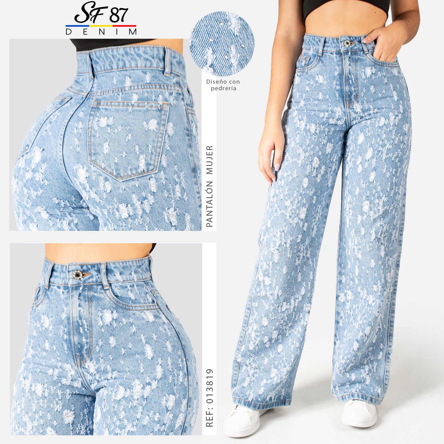 Jeans De Mujer Tiro Alto Pedreria