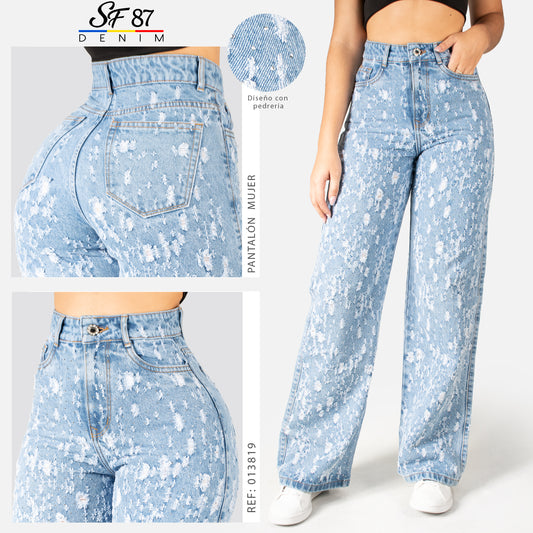 Jeans De Mujer Tiro Alto Pedreria