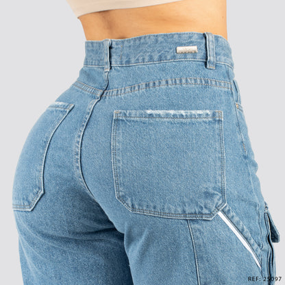 Jeans Wide Bota Recta Tiro Alto 25097