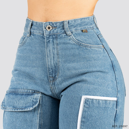 Jeans Wide Bota Recta Tiro Alto 25097