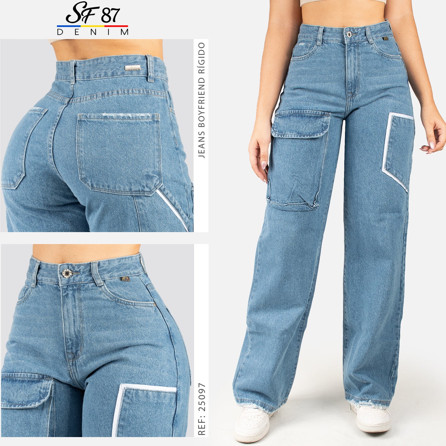 Jeans Wide Bota Recta Tiro Alto 25097