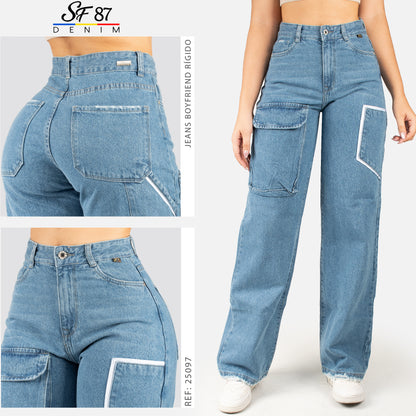 Jeans Wide Bota Recta Tiro Alto 25097