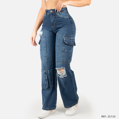 Jeans Wide Bota Recta Tiro Alto 25133