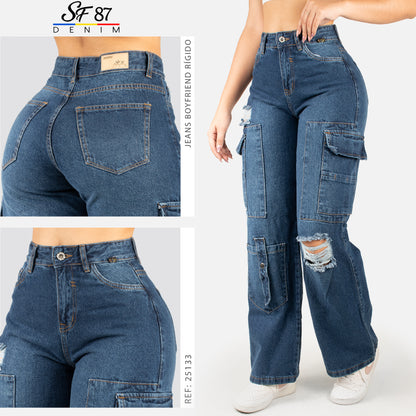 Jeans Wide Bota Recta Tiro Alto 25133