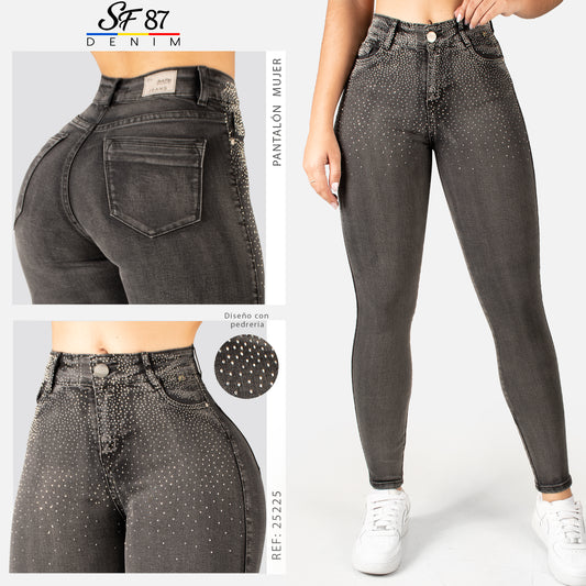 Jeans Skinny Tiro Alto Pedreria 25225