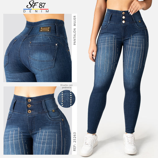 Jeans Skinny Tiro Alto Pedreria 25263