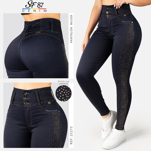 Jeans Skinny Tiro Alto Pedreria 25275