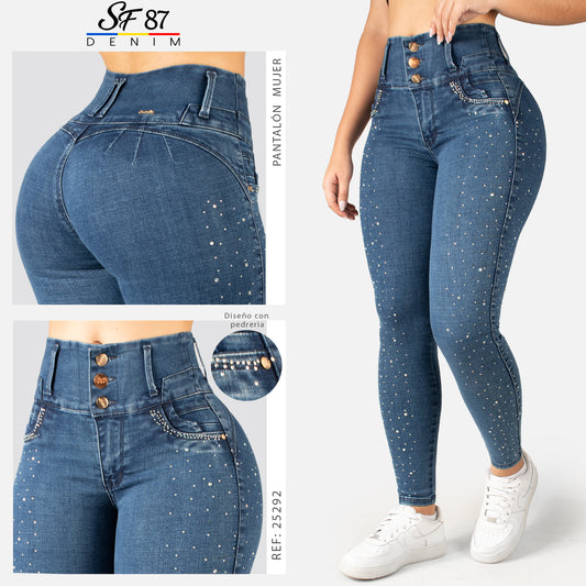 Jeans Skinny Tiro Alto Pedreria 25292