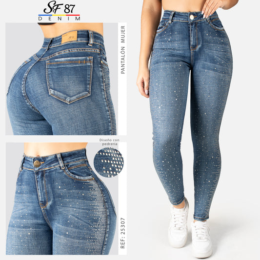 Jeans Skinny Tiro Alto Pedreria 25307