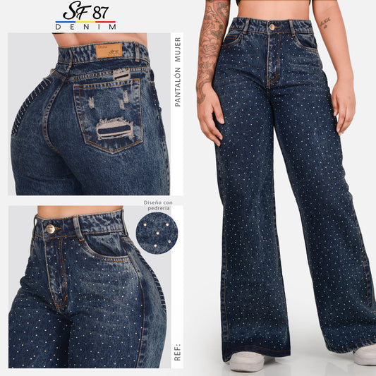 Jeans De Mujer Tiro Alto Pedreria